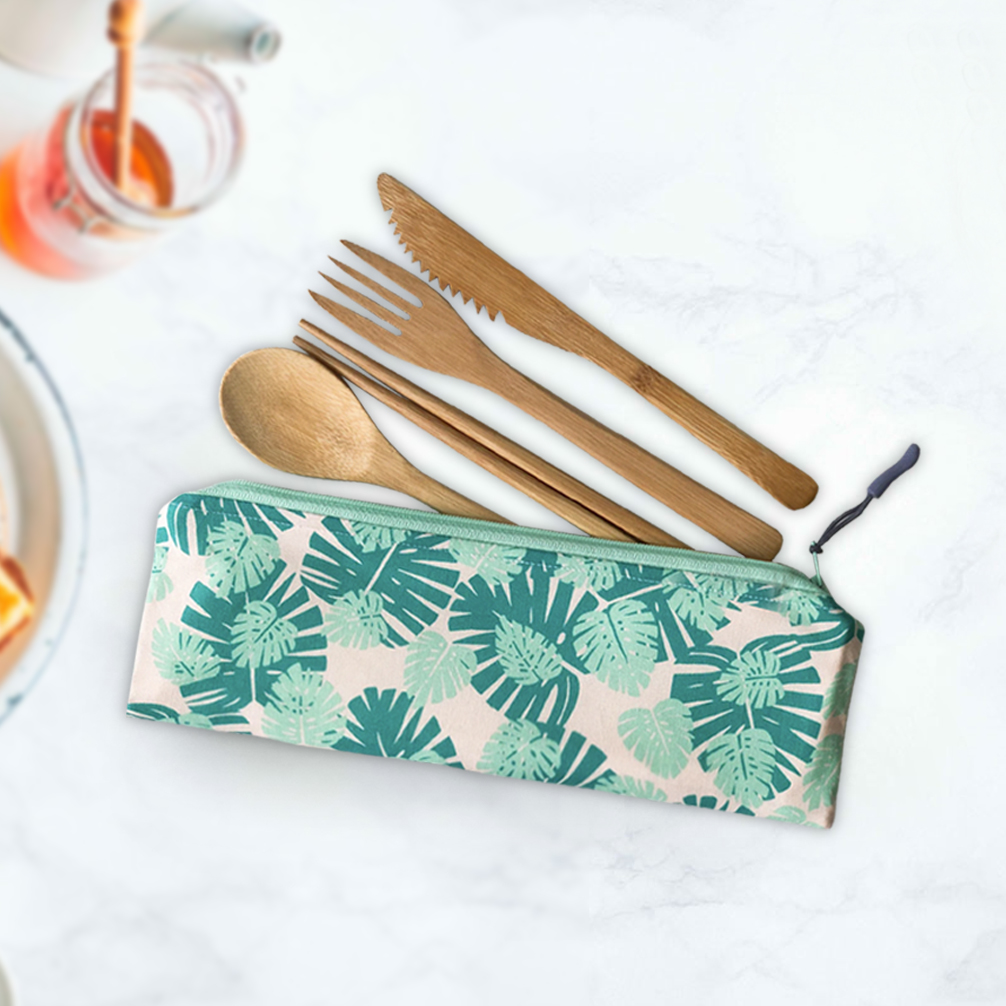 Travel Bamboo Cutlery Pouch Set